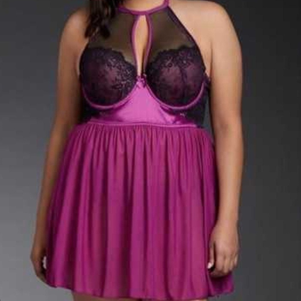 Torrid Babydoll‎ Underwire Chemise Slip Lingerie Sz 1 1X Plus Fuchsia Lace Mesh